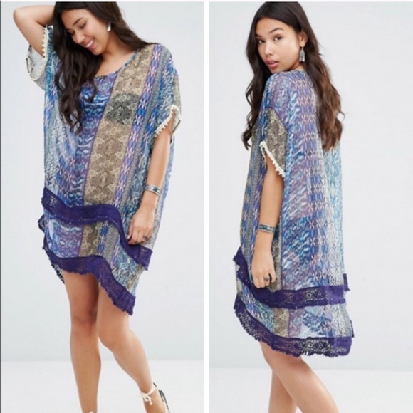 GYPSY 05 Women’s Blue Silk Beach HiLow Coverup NWT - Picture 2 of 5